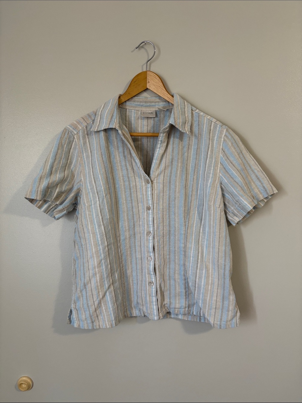 Erika Women's Short-Sleeve Button-Down Shirt - Light Blue & Cream Stripes